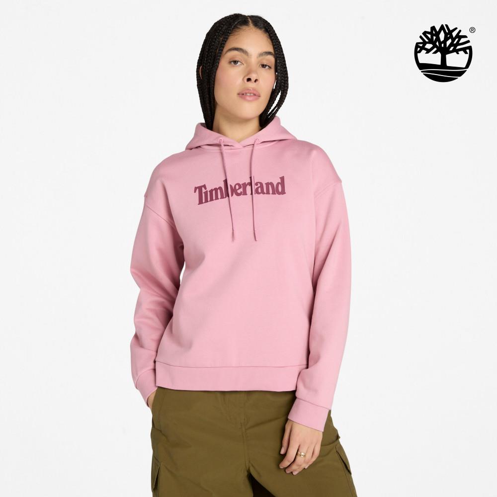 Timberland 女款桃粉色寬版LOGO連帽上衣|A645YEYV