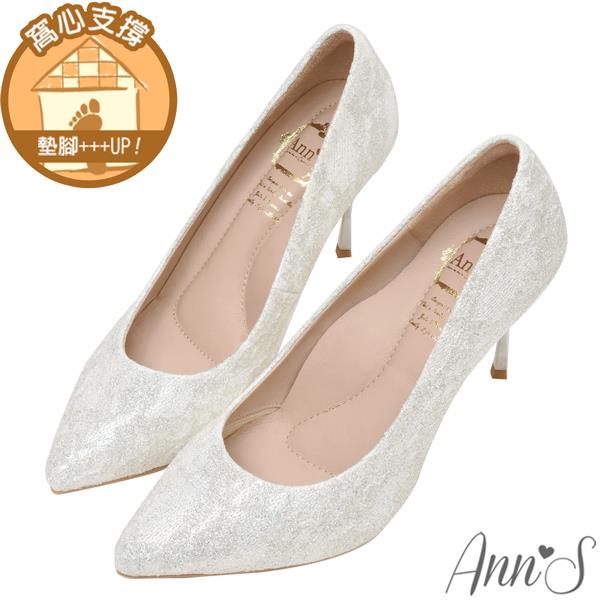 ✨NEW✨Ann’S皇冠魔法棒 訂製幻彩蕾絲細跟高跟尖頭婚鞋8.5CM-白