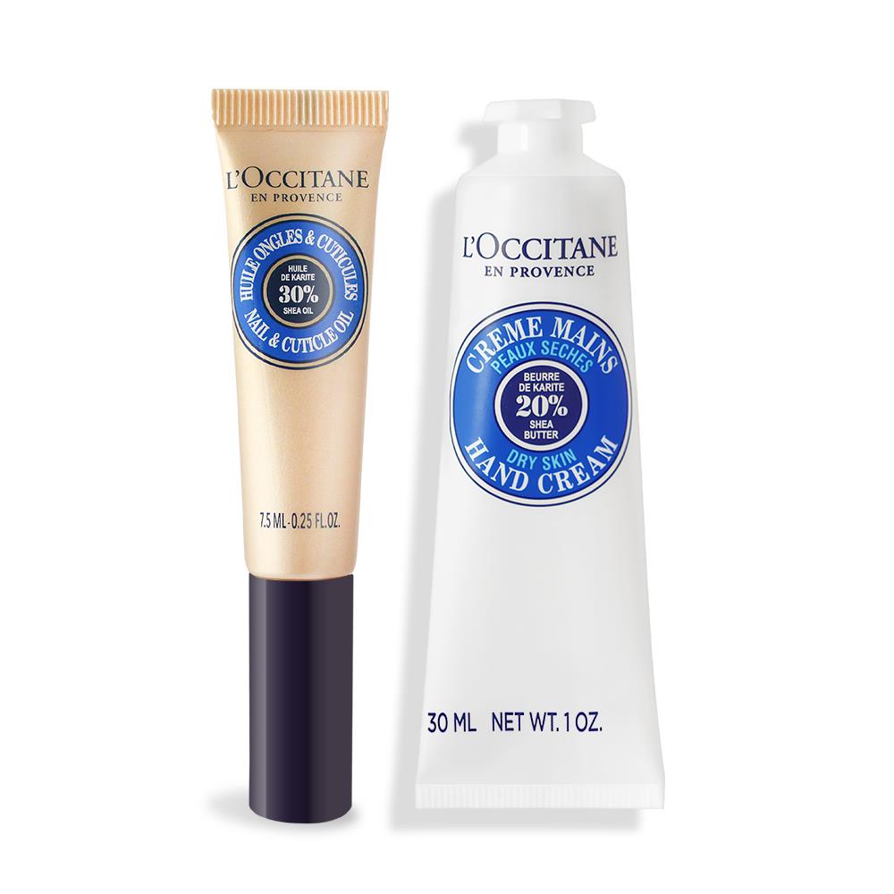【LOCCITANE】護手霜雙星組-專櫃公司貨(指緣修護油7.5ml 護手霜30ml)