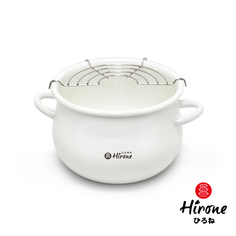 【HIRONE】16cm淨白琺瑯湯鍋組(1套x1(湯鍋 瀝油網))