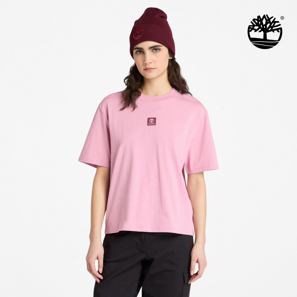 Timberland 女款桃粉色寬版LOGO短袖T恤|A5RZXEYV