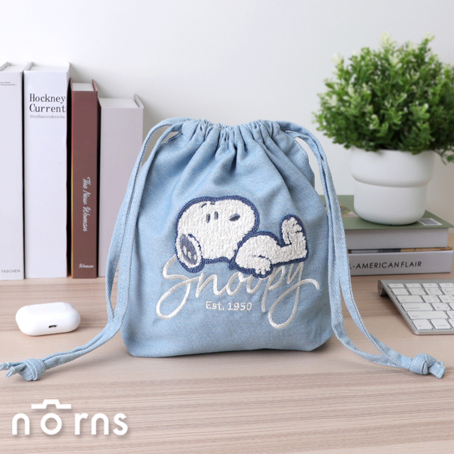 8/7-8/21早鳥優惠95折🔥Peanuts Snoopy Oversize 牛仔風束口袋 Norns Original Design 史努比 毛巾繡收納袋