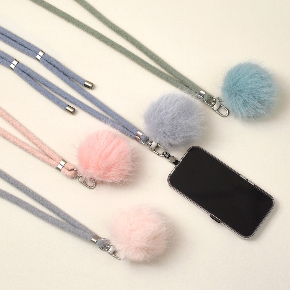 【R FUN SHOP】日韓風毛球手機背繩－寧靜藍