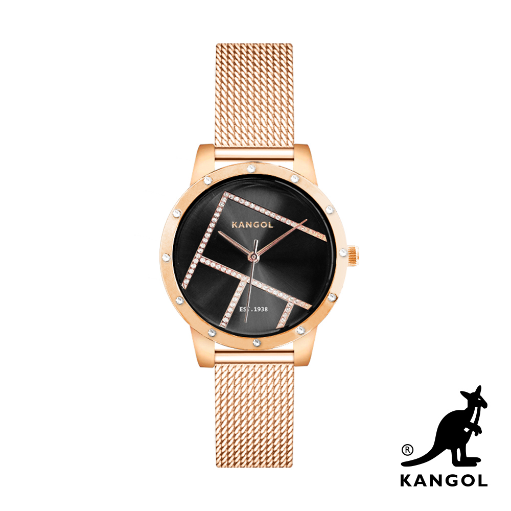 【KANGOL】金屬幾何列鑽米蘭錶-曜石黑(KG72334-02Z)