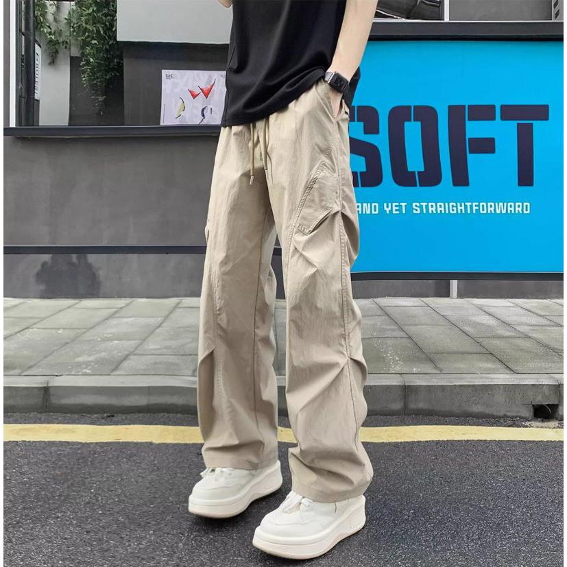 美式夏季薄款衝鋒褲 褶皺速乾傘兵工裝褲 直筒運動休閒褲【NTJ3846】