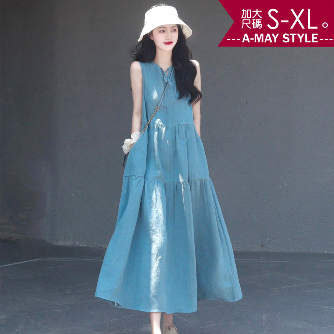加大碼 洋裝 浪漫無袖牛仔澎澎連身洋裝(S-XL)【XCN23S65】＊艾美時尚(現 預)