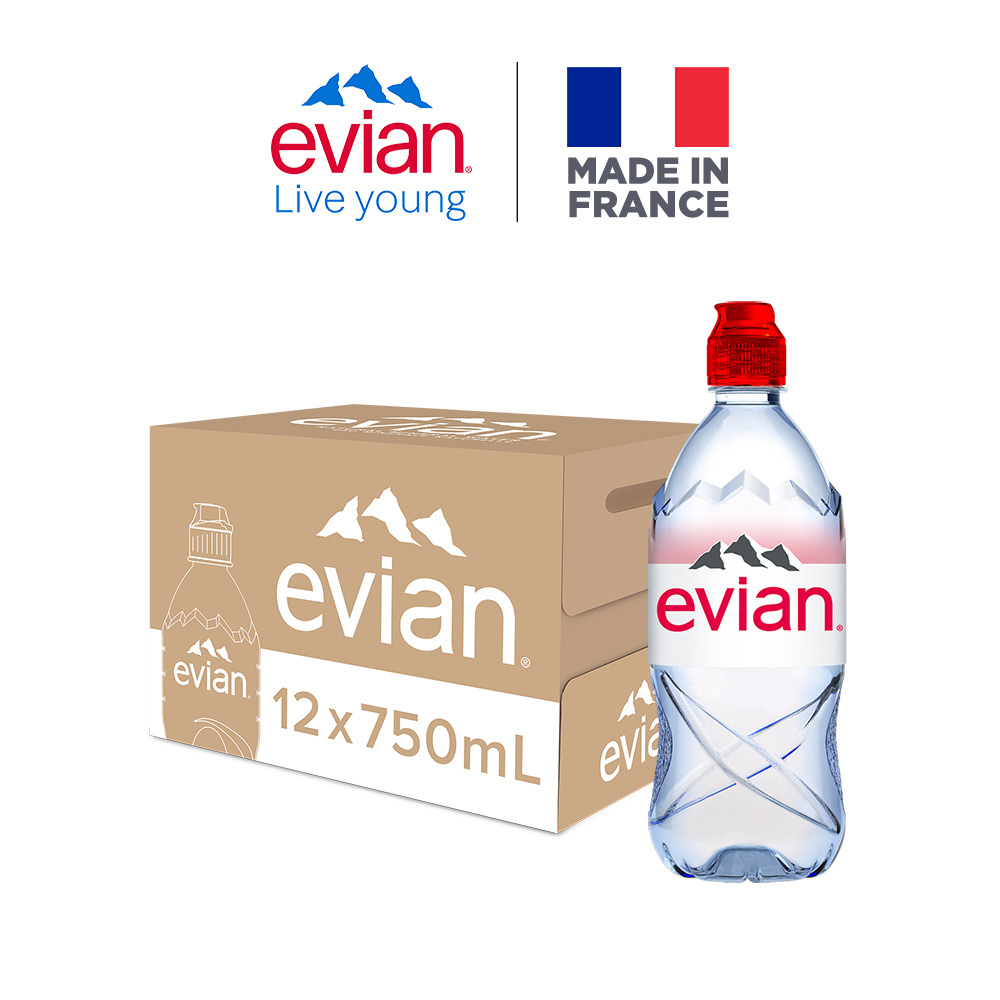 【evian依雲-宅配】箱購運動瓶天然礦泉水750ml(750mlx12)