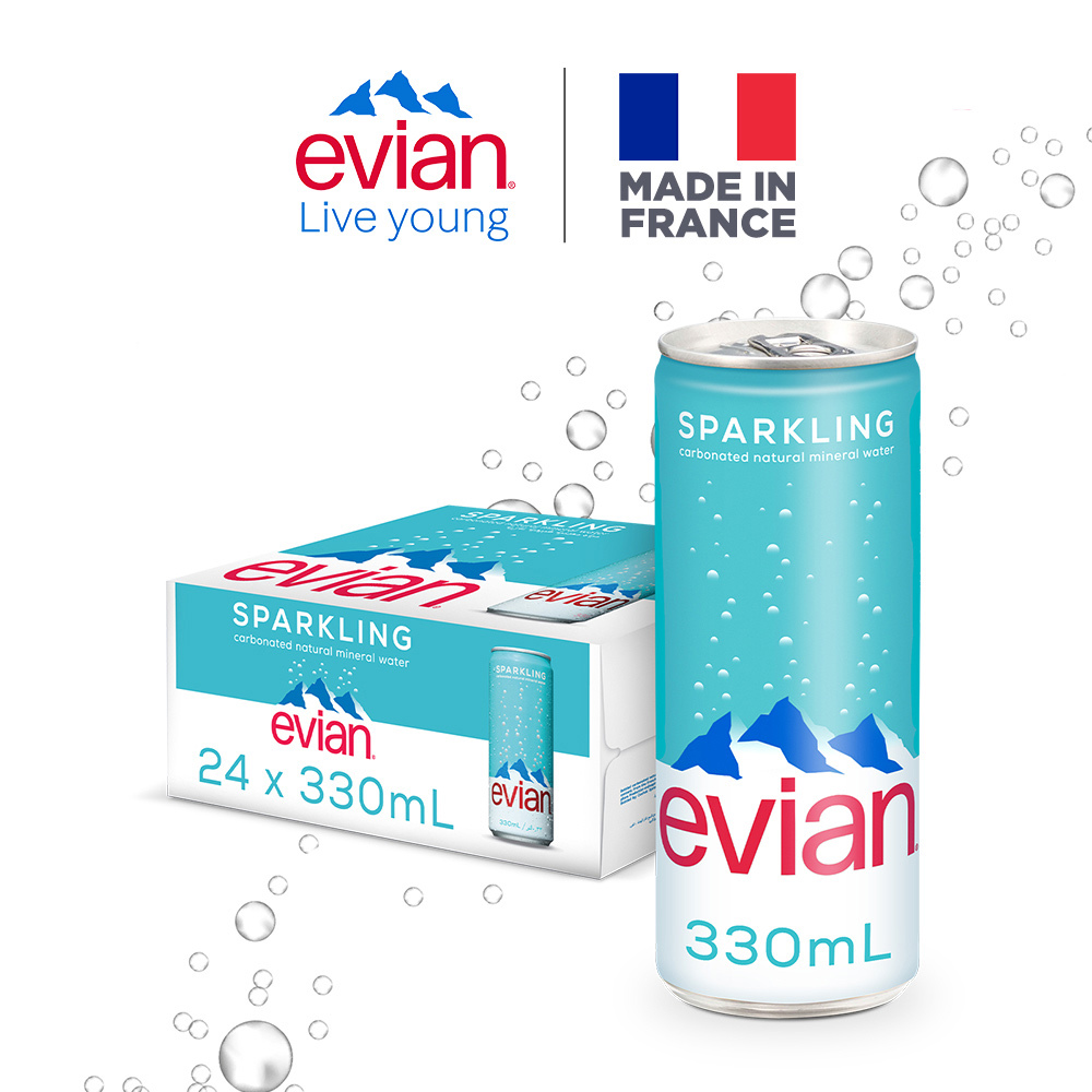 【evian依雲-宅配】箱購鋁罐氣泡礦泉水330mL(330mLx24)