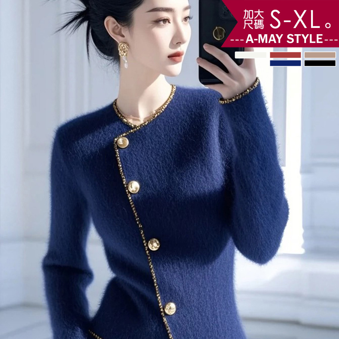 加大碼 毛衣 設計感不規則剪裁拼色顯瘦針織衫上衣(S-XL)【XHS250956】＊艾美時尚(現 預)