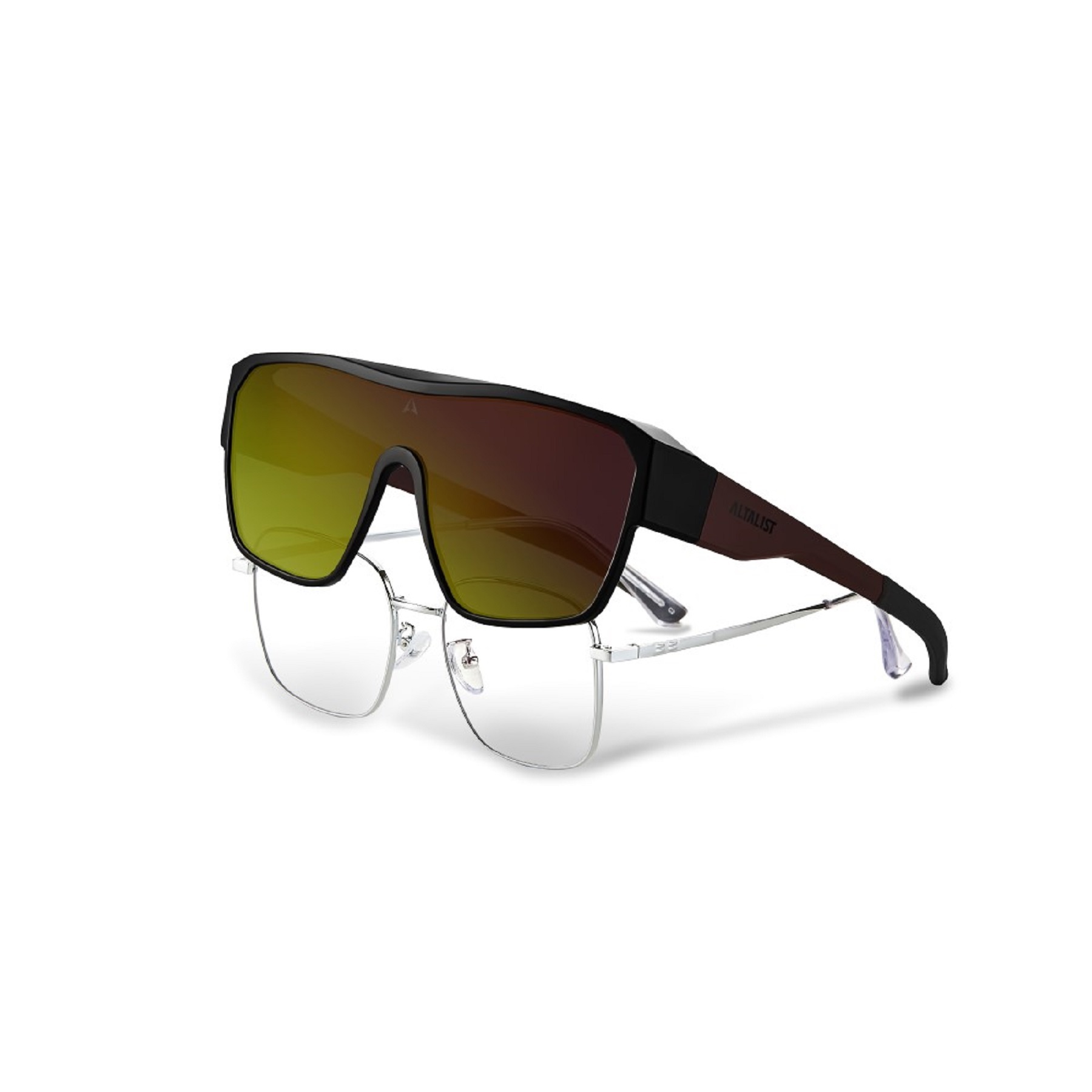 【Altalist】OG2多功能外掛式偏光太陽眼鏡(消光深紅框/閃粉紅鏡片)