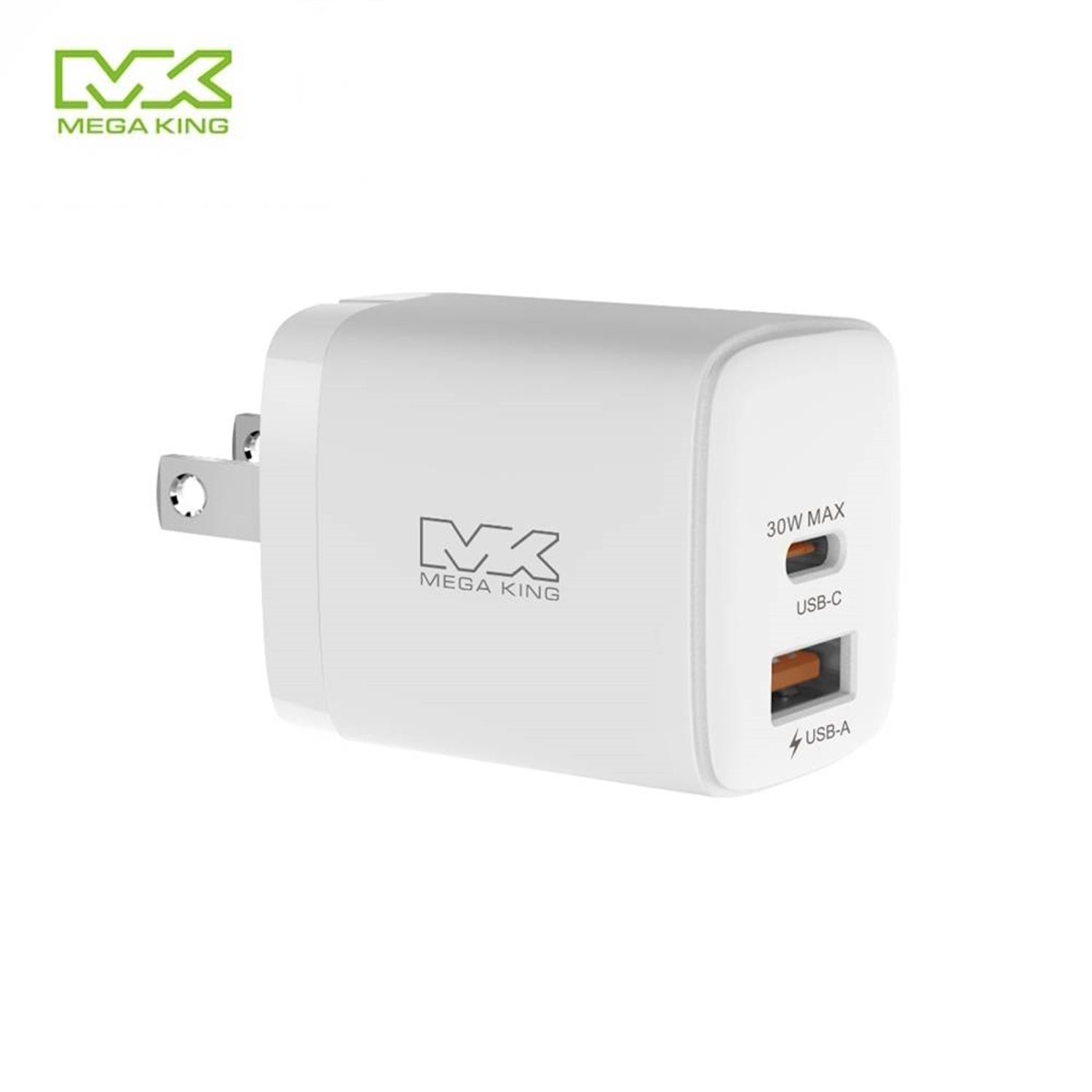 【MEGA KING】30W氮化鎵雙孔旅充頭 白(白 / 1C1A)