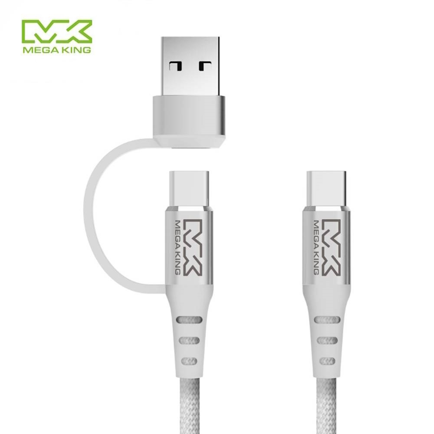 【MEGA KING】二合一傳輸編織充電線1M 白(白 / C to C )