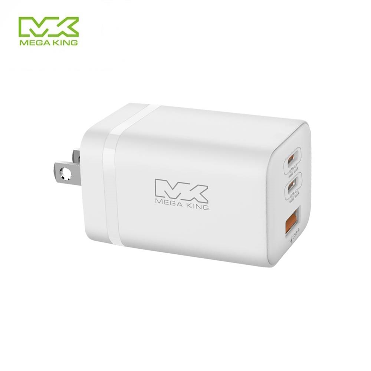 【MEGA KING】65W氮化鎵三孔快充旅充頭 白(白 / GaN / 2C1A)