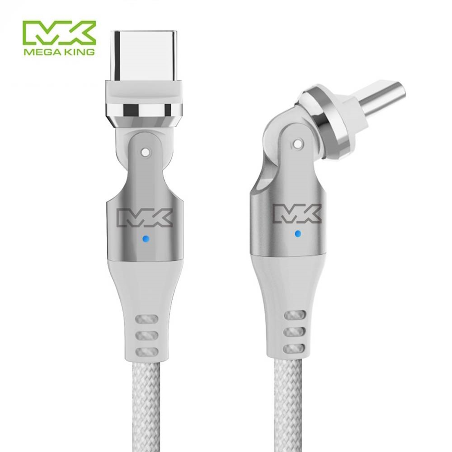 【MEGA KING】可調式接頭傳輸編織充電線1M白(白)
