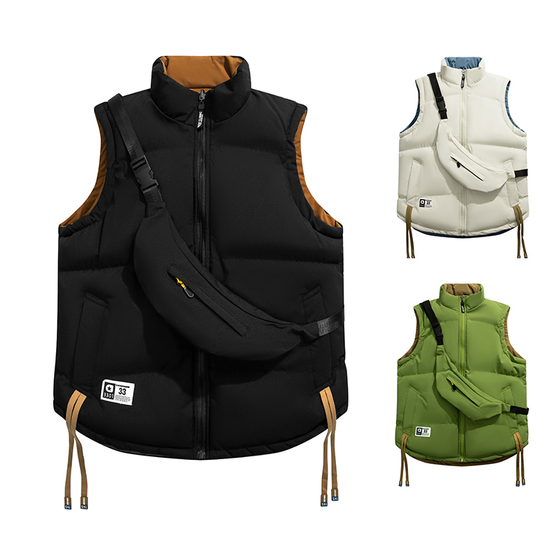 潮流配色雙面可穿禦寒鋪棉背心夾克 附同款單肩包 馬甲外套 情侶外套 背心外套【NZMJ8896】