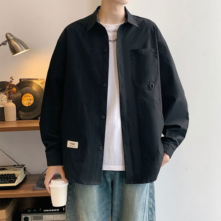 韓版素色軍裝硬挺長袖襯衫夾克 軍裝襯衫 素面襯衫 落肩襯衫外套 男生上衣 工作襯衫【NZG803】