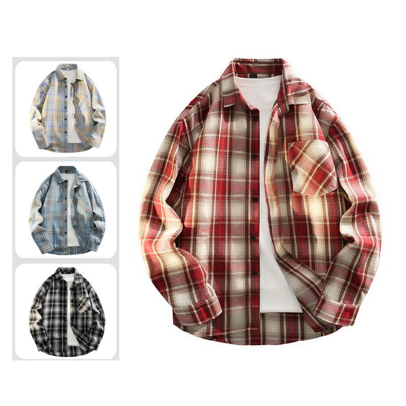 韓版格紋磨毛法藍絨長袖襯衫 格子襯衫 中性襯衫 情侶襯衫 男友襯衫 有大尺寸【NZCS850】