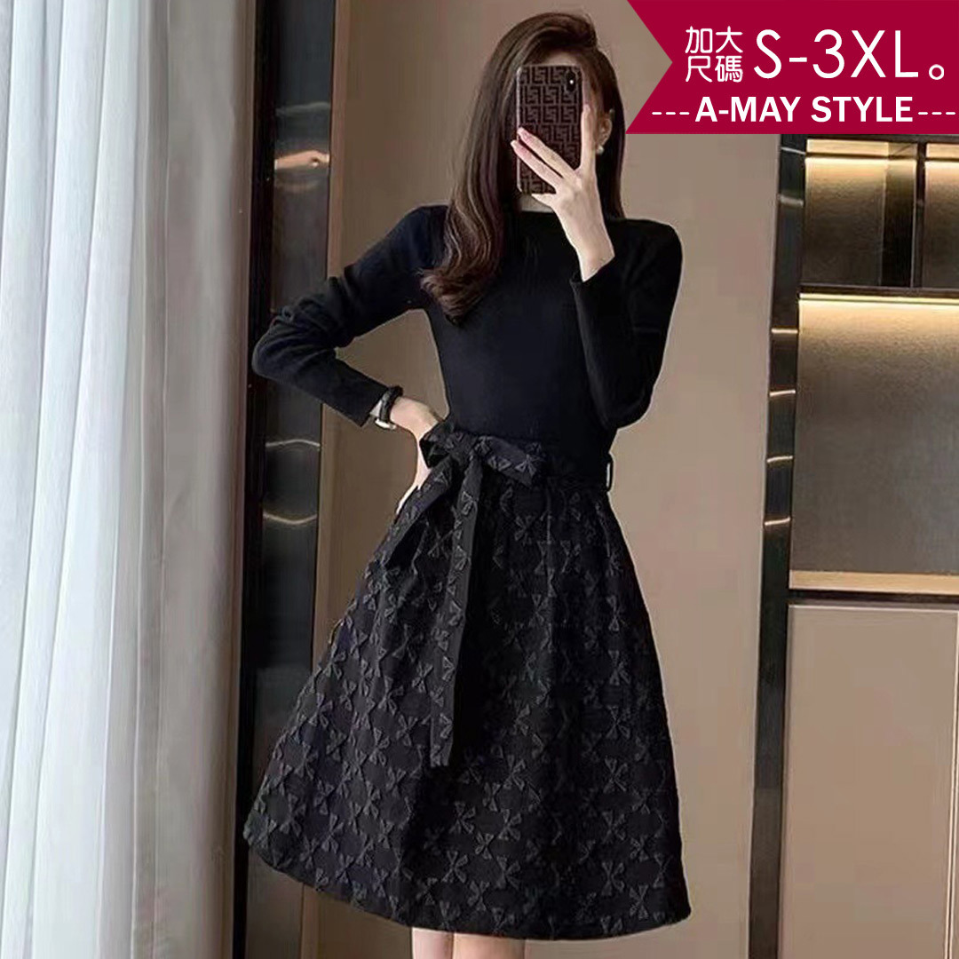 冬新品 加大碼小禮服 優雅復古赫本風顯瘦蝴蝶結連身裙洋裝(S-3XL)【XUM2510D39】＊艾美時尚(現 預)