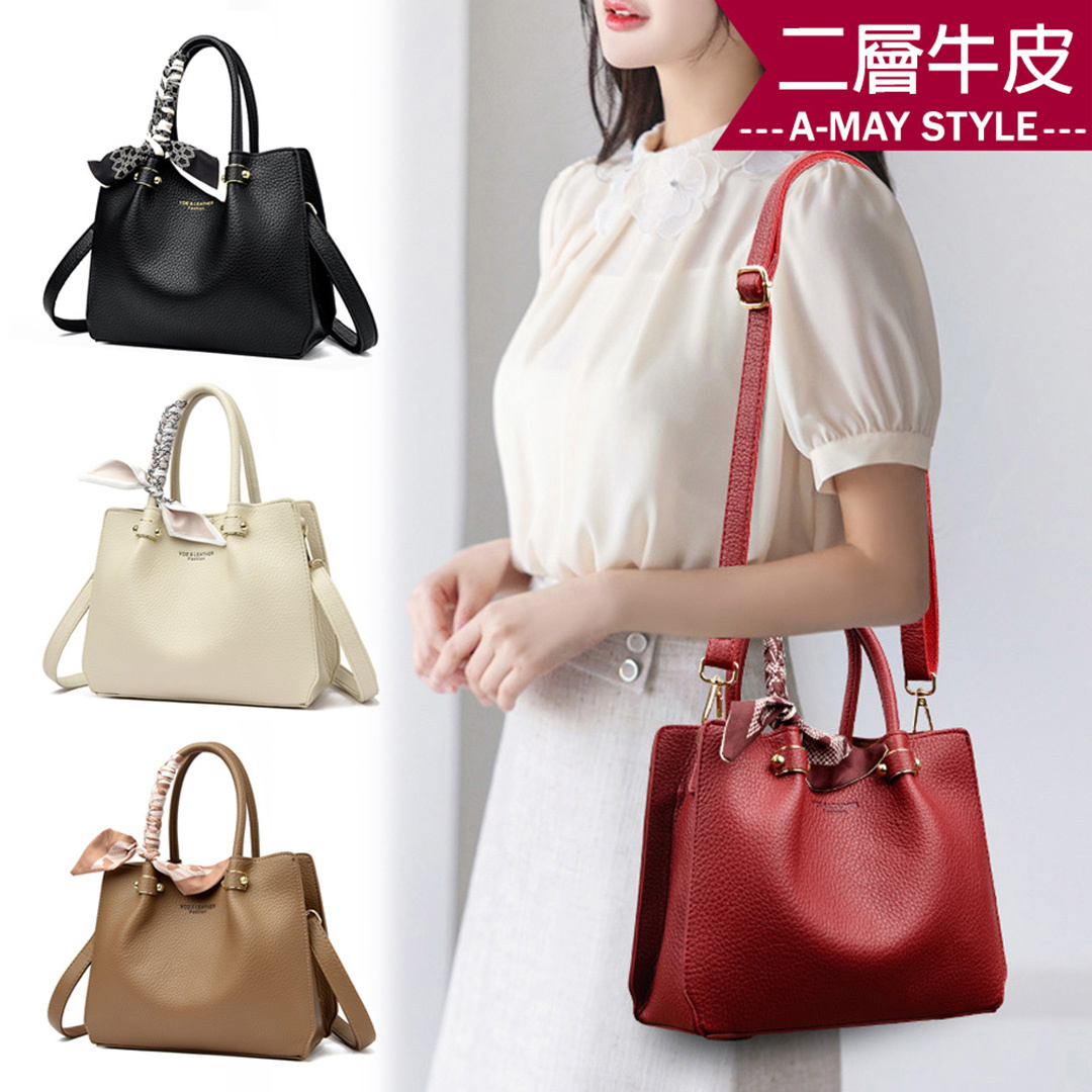 真皮包 斜背包 優雅朵結時尚牛皮絲巾造型手提肩背包(4色)【XDC321958】＊艾美時尚(現 預)