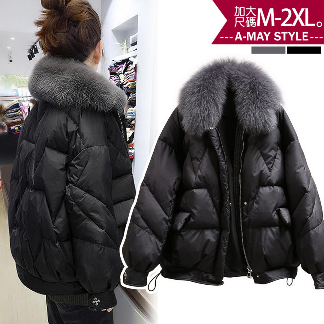 加大碼 抗溫差 加厚毛領時髦仿羽絨保暖鋪棉外套(M-2XL)【XMG250967】＊艾美時尚(現 預)