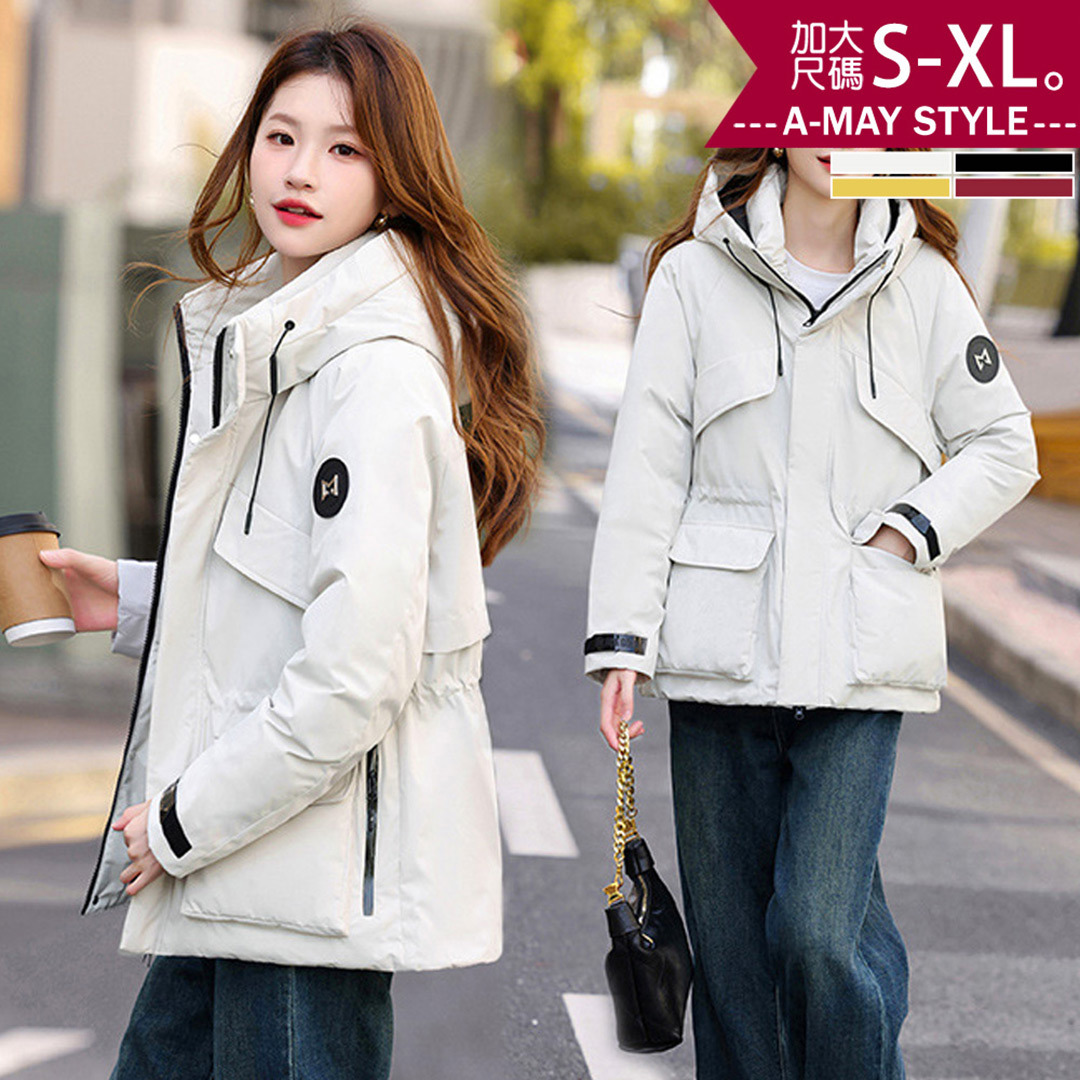加大碼 連帽外套 休閒工裝風顯瘦連帽鋪棉外套(S-XL)【XHI251199】＊艾美時尚(現 預)