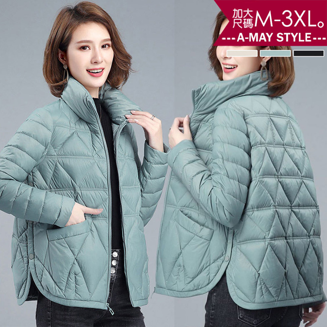 加大碼 鋪棉外套 立領仿羽絨保暖鋪棉側排釦顯瘦外套(M-3XL)【XAM251145】＊艾美時尚(現 預)
