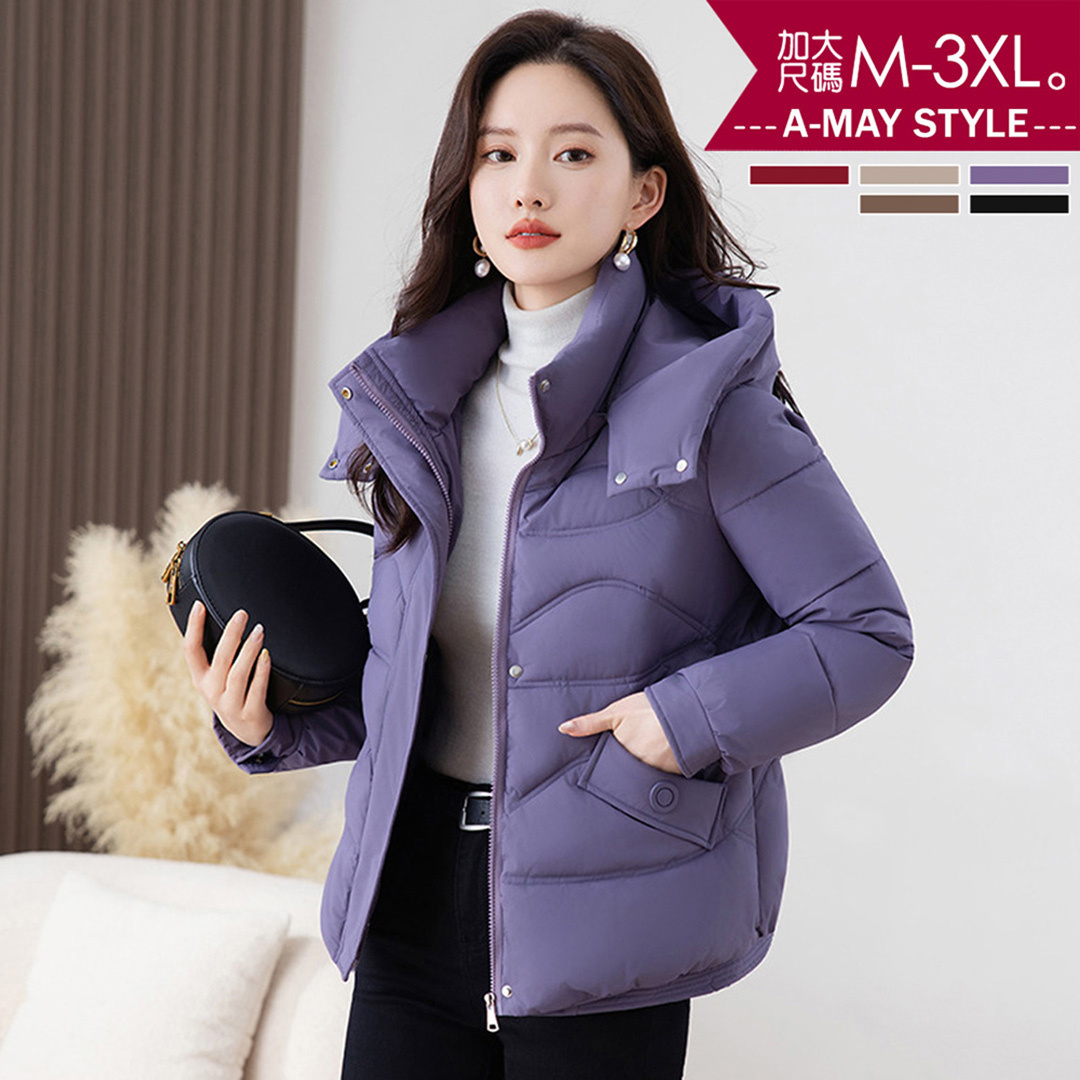 加大碼 連帽外套 可拆式連帽立領短版保暖鋪棉外套(M-3XL)【XMG251259】＊艾美時尚(現 預)
