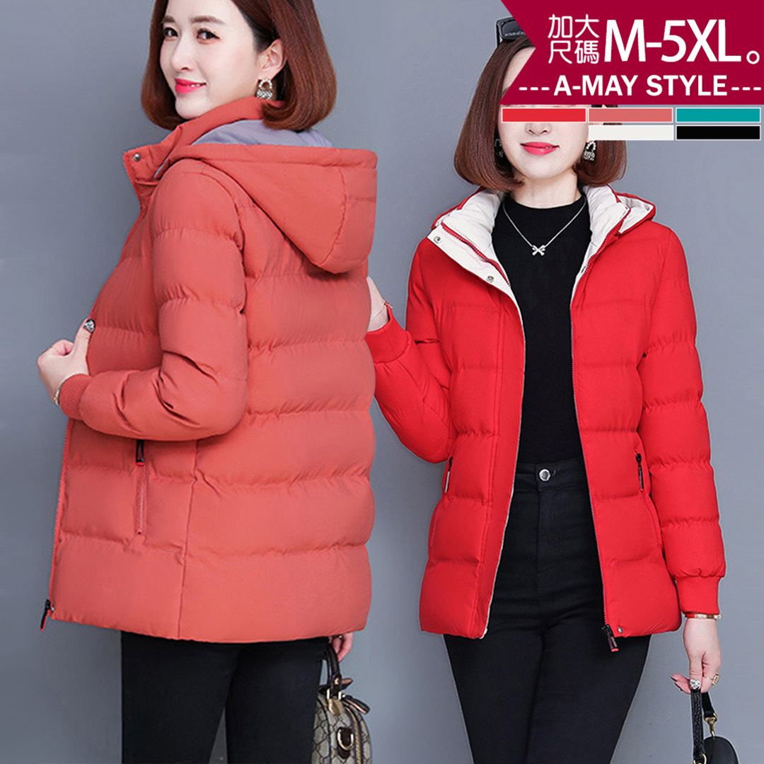 加大碼 鋪棉外套 抗溫差撞色感保暖鋪棉連帽外套(M-5XL)【XKG251173】＊艾美時尚(現 預)