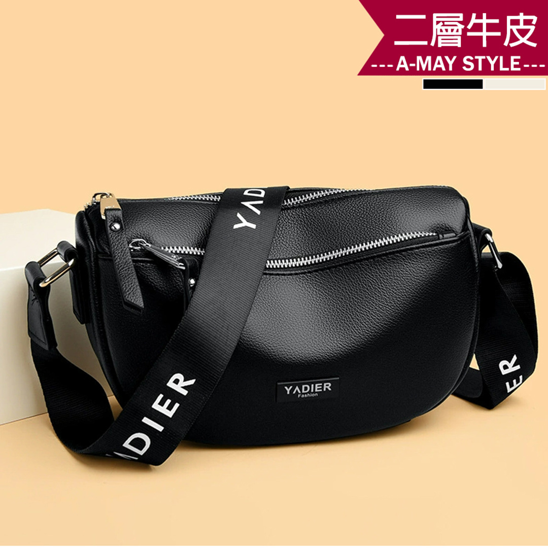 春新品 真皮包 側肩包 時尚字母寬肩帶牛皮肩背斜背包(2色)【XDC272040】＊艾美時尚(現 預)