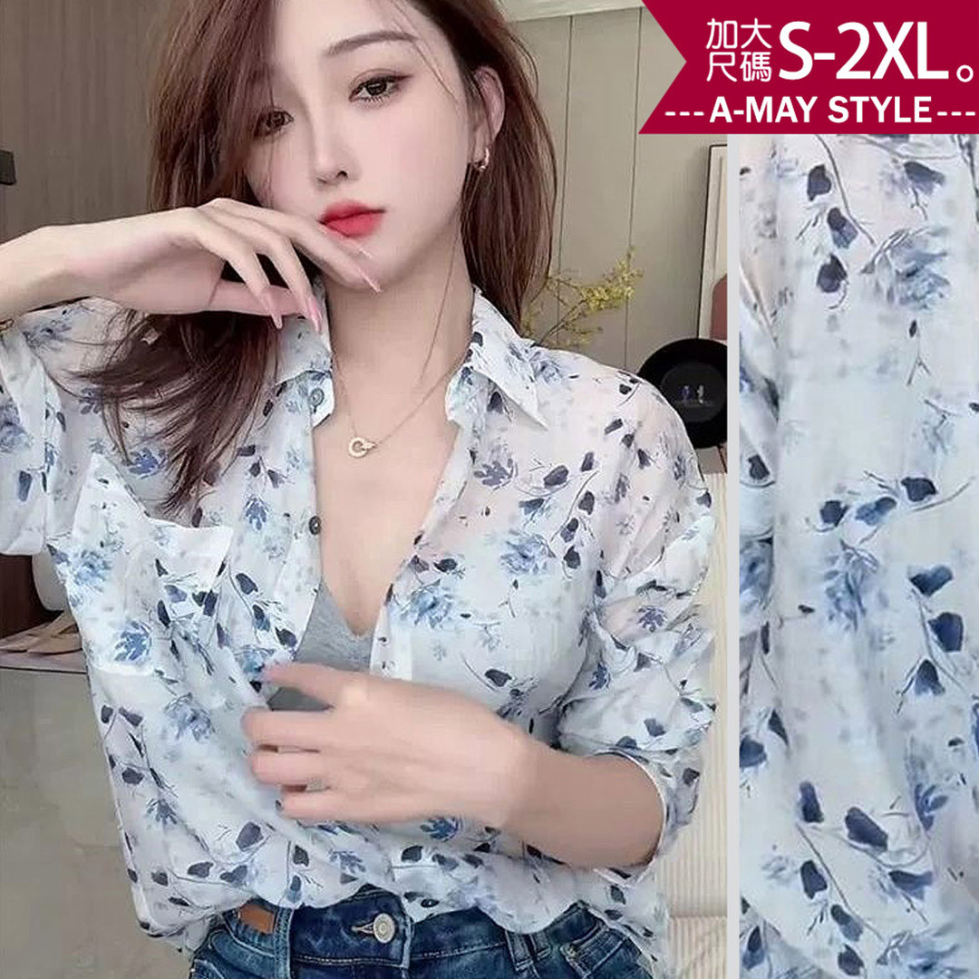 加大碼 雪紡衫 氣質碎花透膚雪紡襯衫長袖上衣(S-2XL)【XJN260441】＊艾美時尚(現 預)