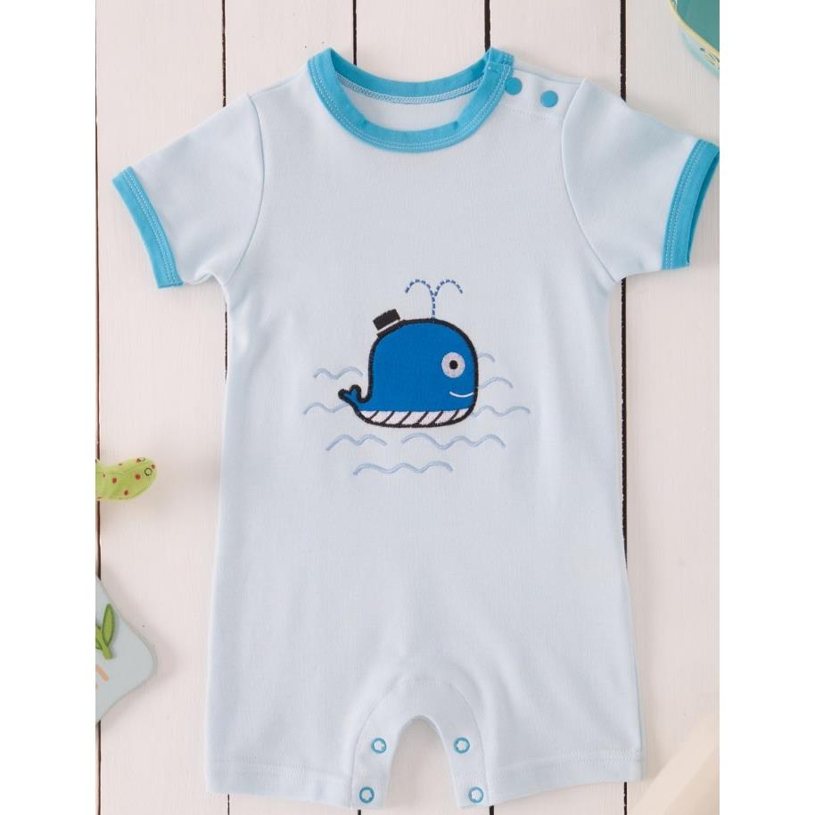 【NikoKids】有機棉嬰兒連身衣 藍色鯨魚(台灣製 MIT SG248)