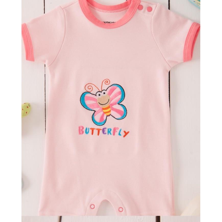 【NikoKids】有機棉嬰兒連身衣 粉色蝴蝶(台灣製 MIT SG253)