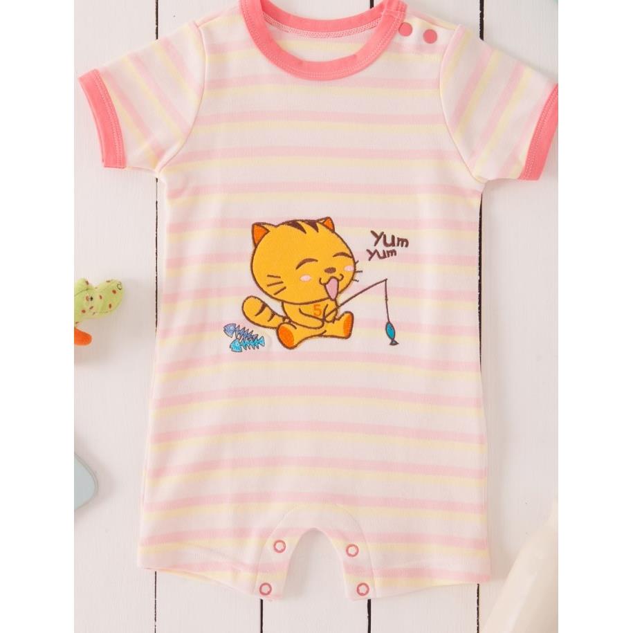 【NikoKids】有機棉嬰兒連身衣 粉色貓咪(台灣製 MIT SG255)