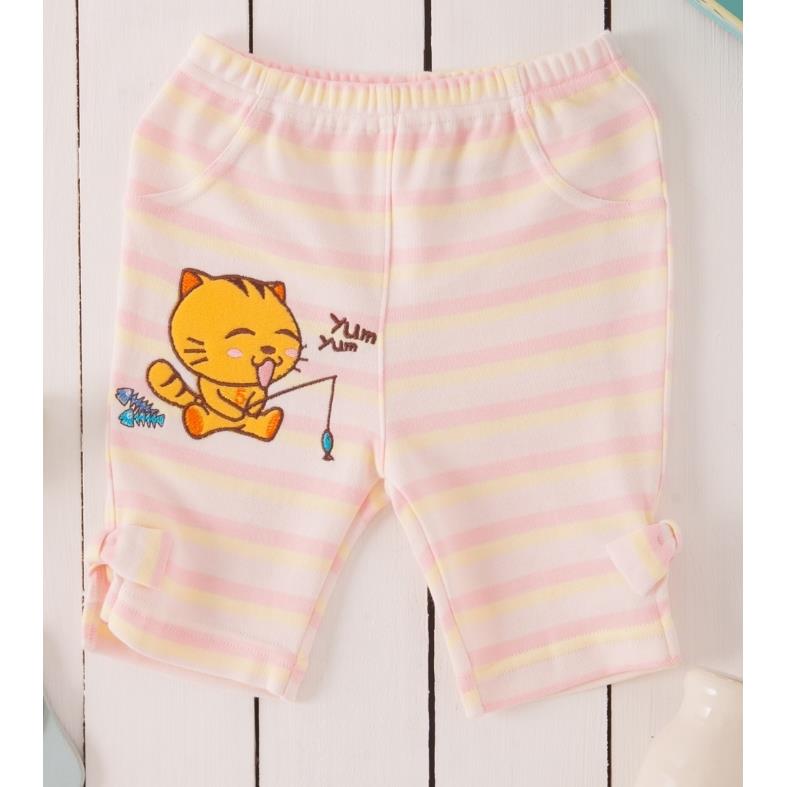 【NikoKids】有機棉嬰兒五分褲粉色貓咪(台灣製MITSG279)