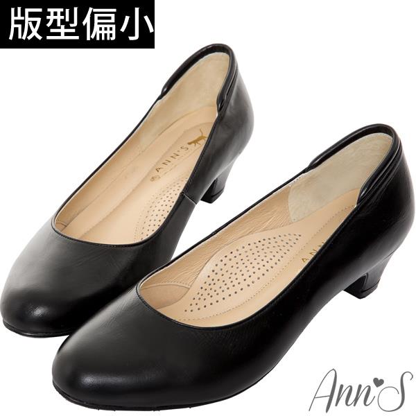 Ann’S通勤久站款全真羊皮低跟包鞋4cm-黑(版型偏小)