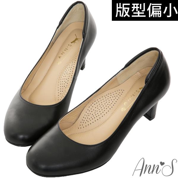 Ann’S空姐美腿款全真羊皮中跟包鞋6.5cm-黑(版型偏小)