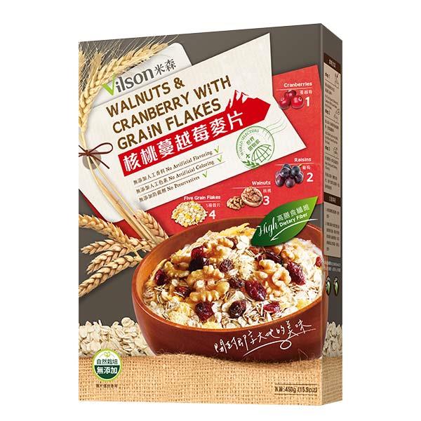 【米森 vilson】核桃蔓越莓麥片(450g/盒)【營養早餐↘85折】
