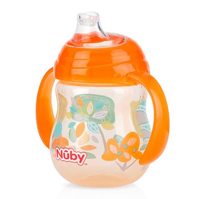 【NUBY】卡拉防漏雙耳飲嘴杯(幾何款)-顏色:藍/綠/橘隨機出貨不挑款
