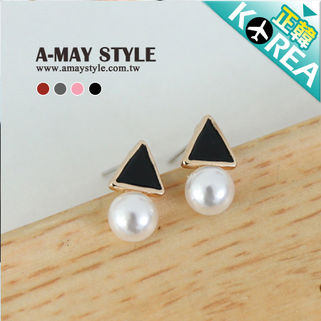 艾美時尚＊現貨正韓-甜美三角珍珠耳環【X0ETR049】