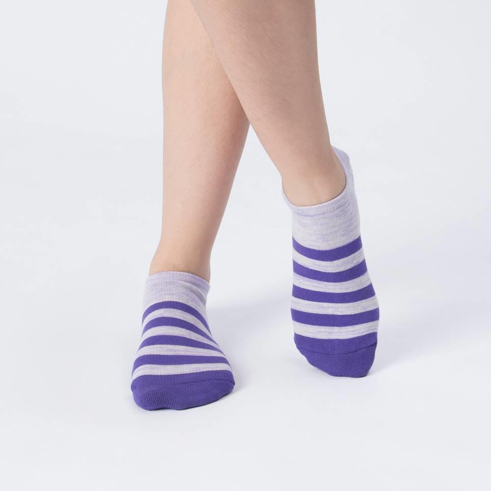 女花紗條紋船型襪-紫色