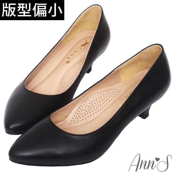 🔥任兩件現折$1111🔥Ann’S知性簡約-全真羊皮氣墊尖頭低跟包鞋4.5cm -黑(版型偏小)