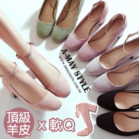 現貨婚鞋-羊皮製高雅一字扣粗中跟鞋(36-42加大碼)【X3S251115】＊艾美時尚(特價品恕不退換)