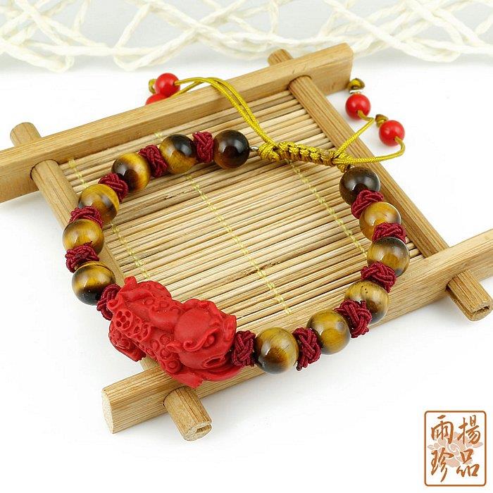 紅硃砂貔貅黃虎眼手鍊（女款）