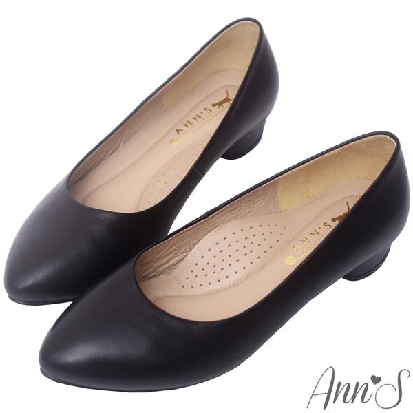 Ann’S最高實穿性-頂級小羊皮素面微尖頭低跟包鞋2.5cm-黑(版型偏小)