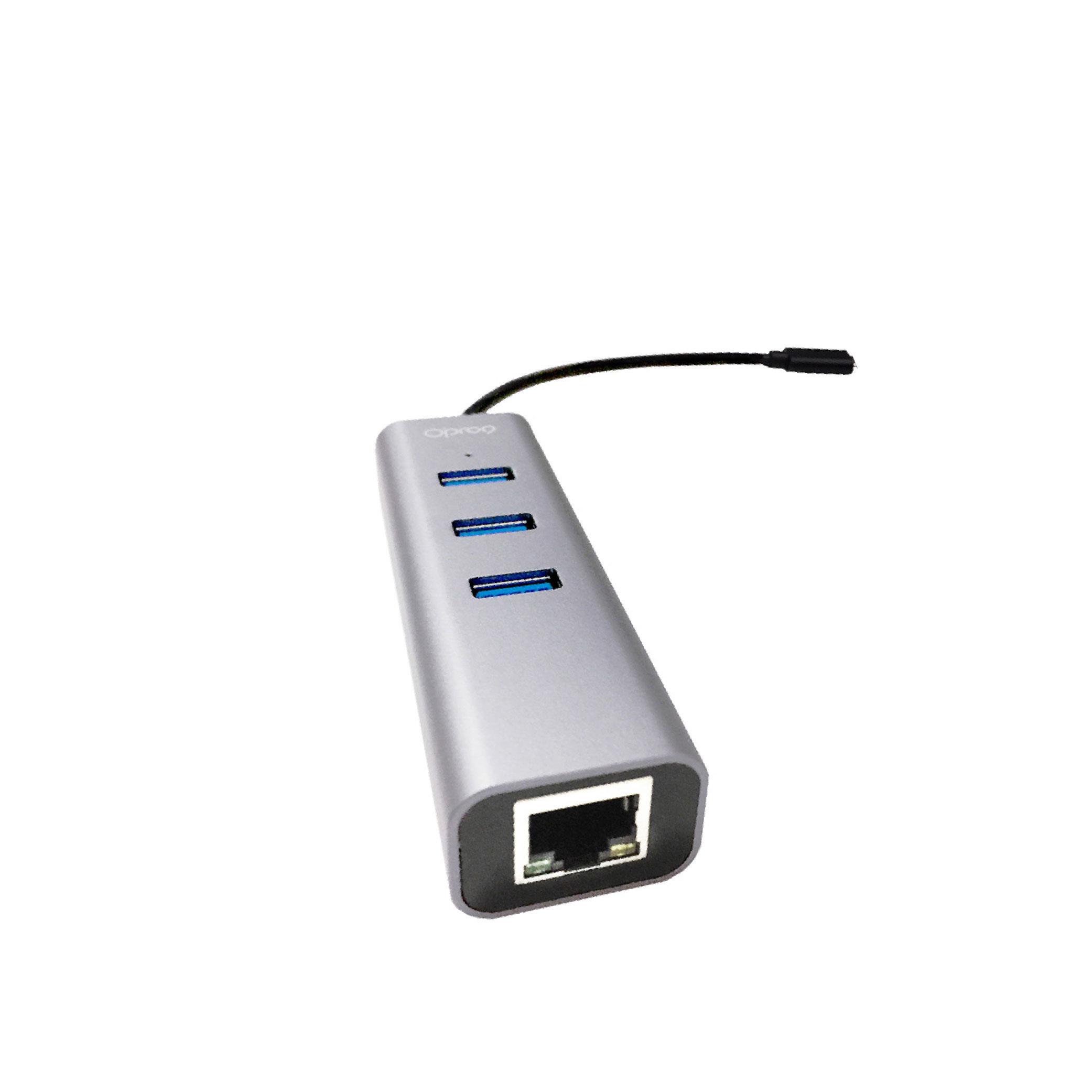 Opro9 USB-C 轉 3埠USB3.0 HUB集線器+RJ45高速網路卡