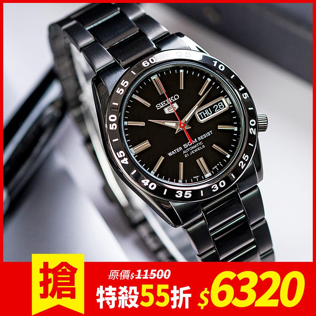 【限時下殺!】SEIKO 精工錶 精工五號 多寶石自動上鍊不鏽鋼機械錶/黑 男錶 日期窗 SNKE03KC_JP 熱賣中!