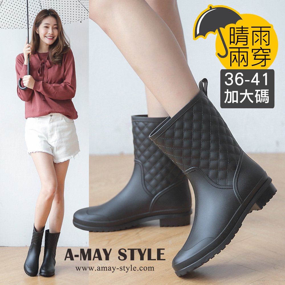 現貨雨靴-兩穿經典格紋中筒靴【XR91329】＊艾美時尚(特價品不供退換)