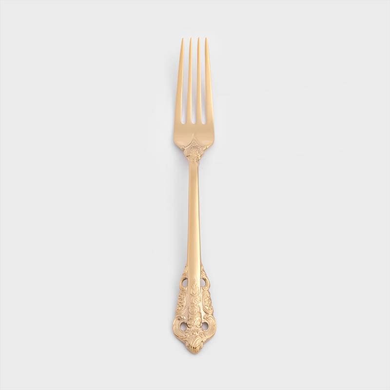 歐式 復古雕刻 20cm 不銹鋼主餐叉│亮金│單品