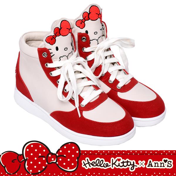 🍎任一雙現折$618🍎Ann’S X Sanrio三麗鷗 HELLO KITTY聯名 毛茸茸不對稱彩色刺繡內增高拼接球鞋-紅