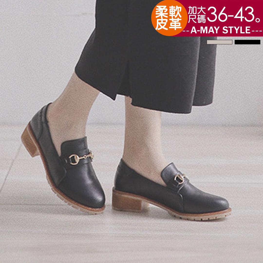 特價99元UP。現貨紳士鞋-雅緻金屬釦飾粗跟鞋(36-43加大碼)【XHDQ-159】＊特價商品恕不退換